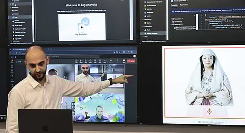 Enio Kaso, head of the Department of Artificial Intelligence and Cryptocurrency Licensing shows the AI "minister" Diella, whose name means "Sun" in Albanian, during a conference call in Tirana, Albania, Friday, Sept. 12, 2025.