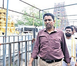 NTR District Collector G Laskhmisha is inspecting the arrangements for Devi Navaratri at Durga temple.