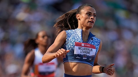Sydney McLaughlin-Levrone wins the third heat of the women's 400-meter semifinal at the U.S. Championships athletics meet in Eugene, Ore., Friday, Aug. 1, 2025.
