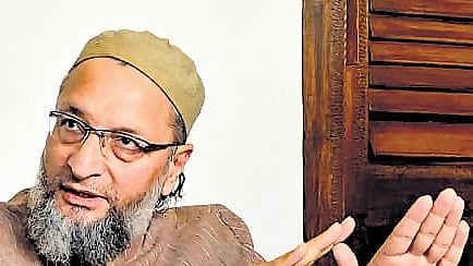 AIMIM president Asaduddin Owaisi addresses the media at Darussalam in Hyderabad on Monday.