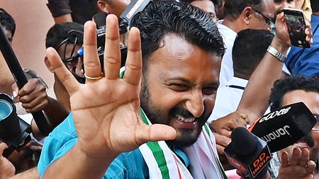 KOZHIKODE: Rahul Mamkootathil and fellow UDF leaders during the victory rally taken out in Palakkad after the bypoll in Nov, 2024.