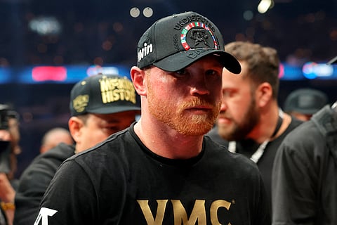 Canelo Alvarez exits the ring after losing to Terence Crawford (not pictured) in their undisputed super middleweight title fight on September 13, 2025 in Las Vegas, Nevada. 