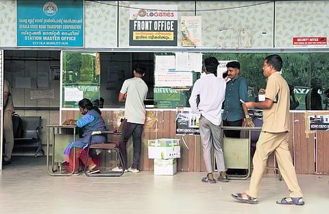 KSRTC’s courier counter at Vyttila Mobility Hub in Kochi. The service is being shifted as part of entrusting the operations to an Andhra Pradesh-based company 