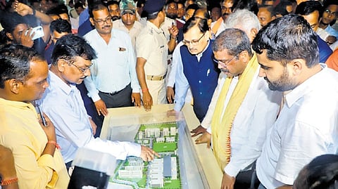 Union Minister Dharmendra Pradhan with officials of Talcher MCH on Tuesday
