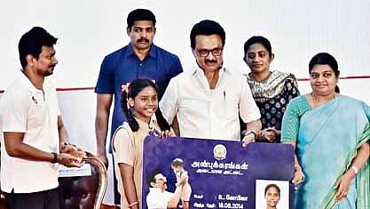 Chief Minister MK Stalin launches Anbu Karangal scheme, which provides financial support to orphans, at a function in Chennai on Monday 