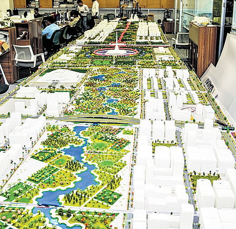 The miniature models of proposed government complexes in Amaravati.