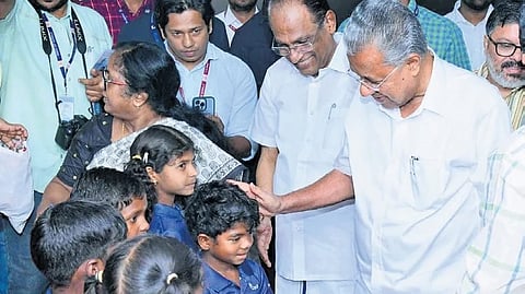 Students of GTLPS Edamalakkudy with CM Pinarayi Vijayan when they visited him