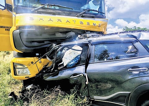 The mangled remains of the ill-fated car.