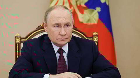 Russian President Vladimir Putin leads a cabinet meeting via videoconference at the Kremlin in Moscow, Wednesday, Sept. 17, 2025