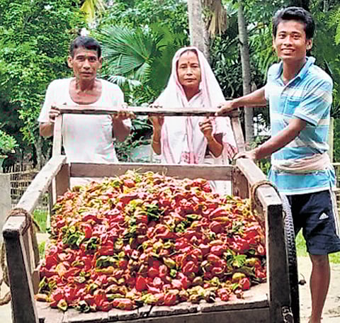 Nabanidhi Gogoi (R) with his parents.