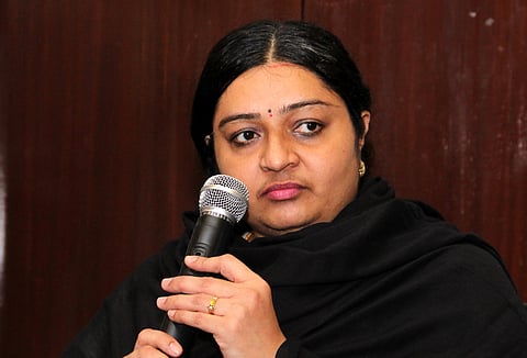 Deepa Jayakumar general secretary of MGR Amma Deepa Peravai. Niece of former Chief Minister of J Jayalalithaa addressing the media at Chennai.