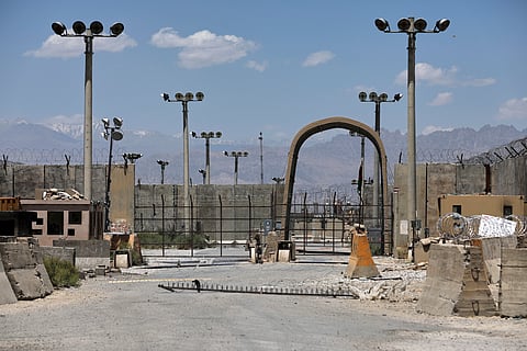 A gate is seen at the Bagram Air Base in Afghanistan, Friday, June 25, 2021. President Donald Trump has suggested he's working to reestablish a U.S. presence at Bagram Air Base in Afghanistan. That comes four years after America’s chaotic withdrawal from the country left the base in the Taliban’s hands. 