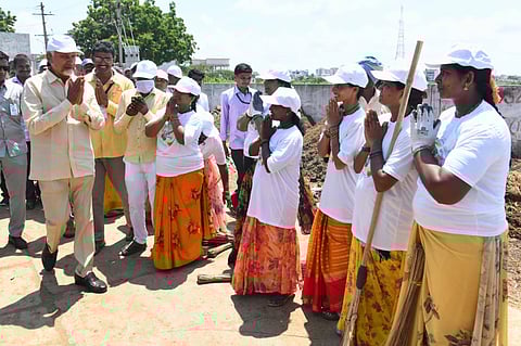 CM Nara Chandrababu Naidu during Swarna Andhra Swachha Andhra programme at Macharla on Saturday. 