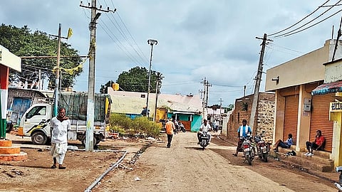 A deserted road in Timmapur on Saturday