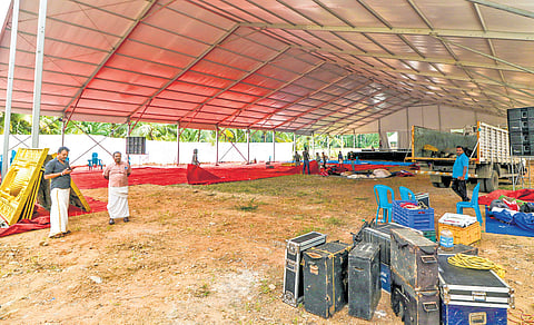 The stage erected for Sabarimala Samrakshana Sangamam at Pandalam in Pathanamthitta on Sunday.