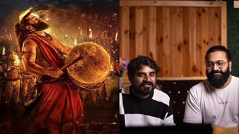 A poster for Kantara: Chapter 1 (L) and Suresh Mallaiah with Rishab Shetty (R)