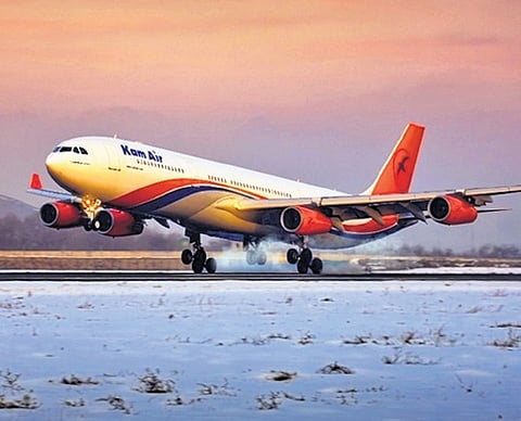 The Airbus A340 that landed in New Delhi Sunday with a stowaway.