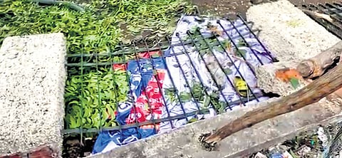 Wall of a marriage hall damaged by TVK supporters in Velankanni 