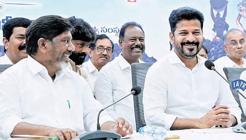 Chief Minister A Revanth Reddy (R) and Deputy CM Mallu Bhatti Vikramarka.