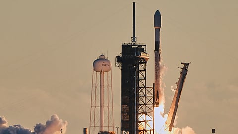 A SpaceX Falcon 9 rocket with a Interstellar Mapping and Acceleration Probe (MAP) as its primary payload, lifts off from pad 39A at the Kennedy Space Centre in Cape Canaveral, Fla., Wednesday, September 24, 2025.