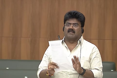 MLA Koona Ravi Kumar during the assembly session on Wednesday. 