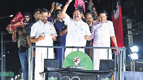 AIADMK general secretary Edappadi K Palaniswami addressing a campaign rally in Karur on Thursday.