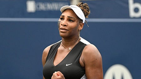 Serena Williams (USA) reacts after defeating Nuria Parrizas Diaz (ESP) in the first round play in the National Bank Open on August 17, 2025.