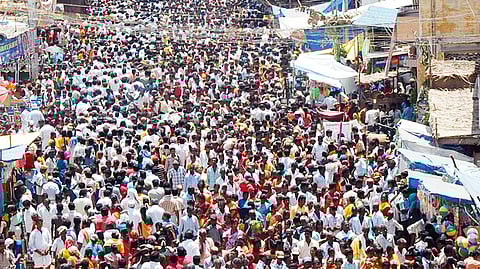 Devotees to the Samayapuram Mariamman temple in Tiruchy.