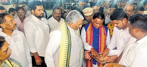 CM Majhi and BJP leaders inspecting arrangements at Amlipali ground.