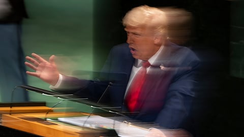 US President Donald Trump addresses the 80th session of the United Nations General Assembly Tuesday, Sept. 23, 2025, at UN headquarters.