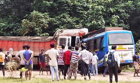 Sources said the bus, moving on the highway shoulder to overtake slow-moving traffic near a roadside dhaba, collided violently with the truck while trying to re-enter the travel lane.