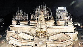 Work under progress at Bomikhal Durga Puja Mandap