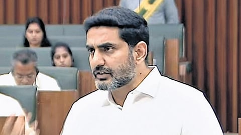 Minister for IT Nara Lokesh during the assembly session on Friday.