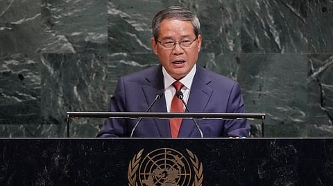 China Premier Li Qiang addresses the 80th session of the United Nations General Assembly, Friday, Sept. 26, 2025.