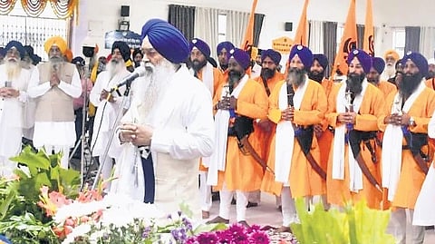 Giani Raghbir Singh, Head Granthi of Harmandir Sahibji, delivers sermons during Shaheedi Nagar Kirtan Yatra, marking 350th martyrdom anniversary of Guru Tegh Bahadur Sahibji