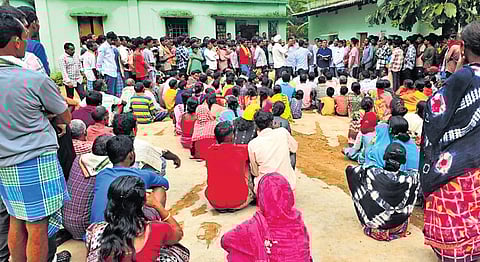 Irate villagers staging protest at Turudihi primary school in Raighar block