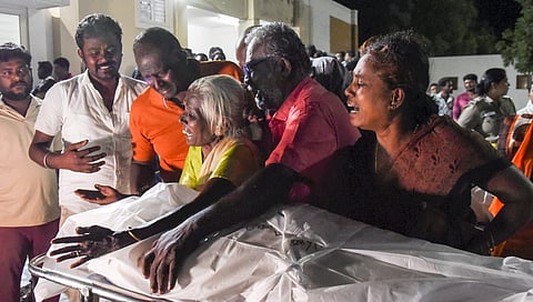Leader of Opposition in Tamil Nadu Assembly Edappadi K Palaniswami addresses the media after a walkout by AIADMK MLAs during ongoing state Assembly session, at Fort St. George, in Chennai, Wednesday, Oct. 15, 2025.