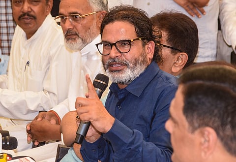  Jan Suraaj Party chief Prashant Kishor addresses a press conference, in Patna, Bihar, Monday, Sept. 29, 2025. 