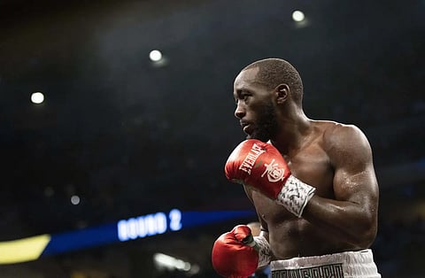 Terence Crawford fights David Avanesyan during a WBO welterweight title boxing bout on Saturday, Dec 10, 2022, in Omaha, Neb.