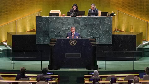 China Premier Li Qiang addresses the 80th session of the United Nations General Assembly, Friday, Sept. 26, 2025