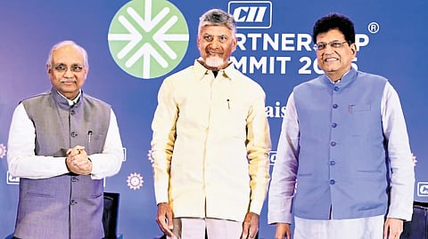 Chief Minister N Chandrababu Naidu participates in the CII’s curtain-raiser on Partnership Summit in New Delhi on Tuesday.