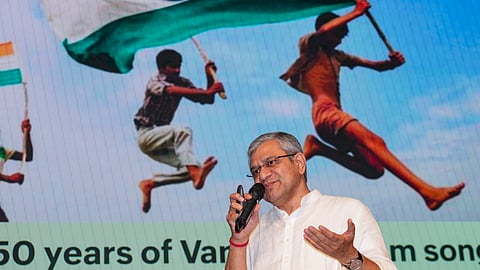 Union Information and Broadcasting Minister Ashwini Vaishnaw speaks to the media at a cabinet briefing, in New Delhi, Wednesday, Oct. 1, 2025.