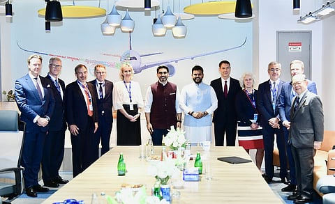 Minister for IT, Electronics and HRD Nara Lokesh during a high-level meeting with the Board of aerospace major Airbus in New Delhi on Tuesday.