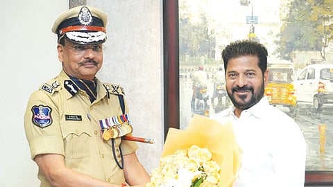 DGP B Shivadhar Reddy meets Chief Minister A Revanth Reddy on Wednesday.