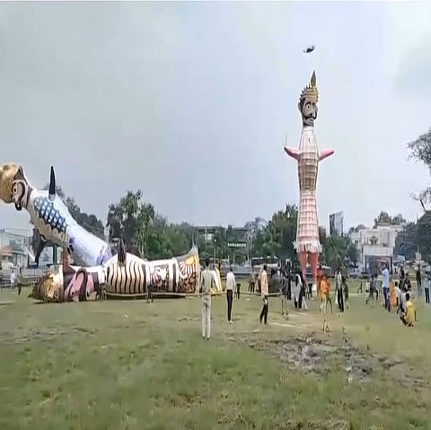 Wind causes towering Ravana effigies to collapse in Uttarakhand's Rudrapur before Dussehra