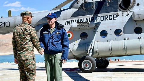 Vice Chief of the Air Staff (VCAS) Air Marshal Narmdeshwar Tiwari an the base in Ladakh on 2, October, 2025. 