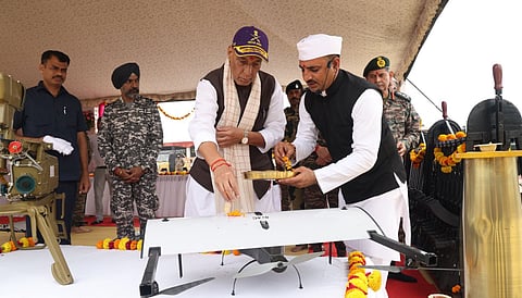 The defence minister celebrated Dussehra with soldiers and performed 'shastra puja' (worship of weapons) on the occasion.