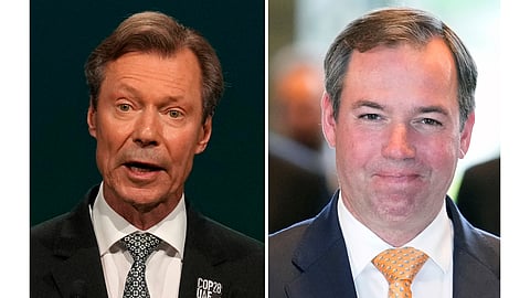 This photo combination shows Grand Duke Henri of Luxembourg, left, Dec. 1, 2023, in Dubai, United Arab Emirates and Luxembourg's Crown Prince Guillaume in Tokyo, June 10, 2024.