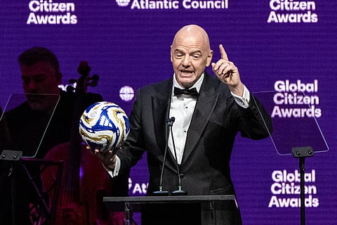President of the Federation Internationale de Football Association (FIFA) Gianni Infantino speaks at the Global Citizen Awards ceremony, Wednesday, Sept. 24, 2025, in New York. 