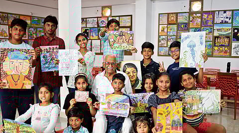 BA Reddy with children at Sanskriti School